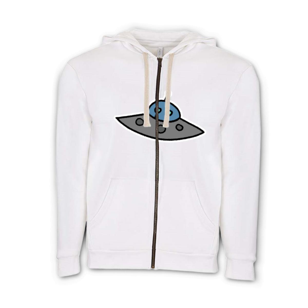 Flying Saucer Unisex Zip Hoodie Small white