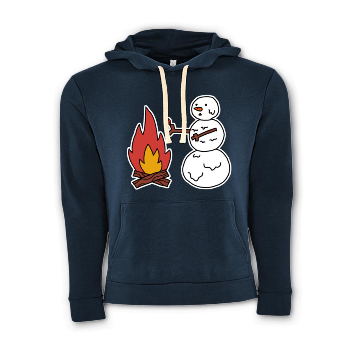 Snowman Keeping Warm Unisex Pullover Hoodie Extra Large midnight-navy