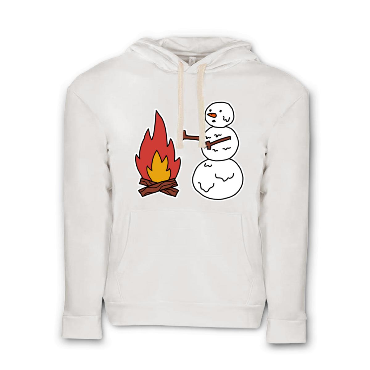 Snowman Keeping Warm Unisex Pullover Hoodie Small white