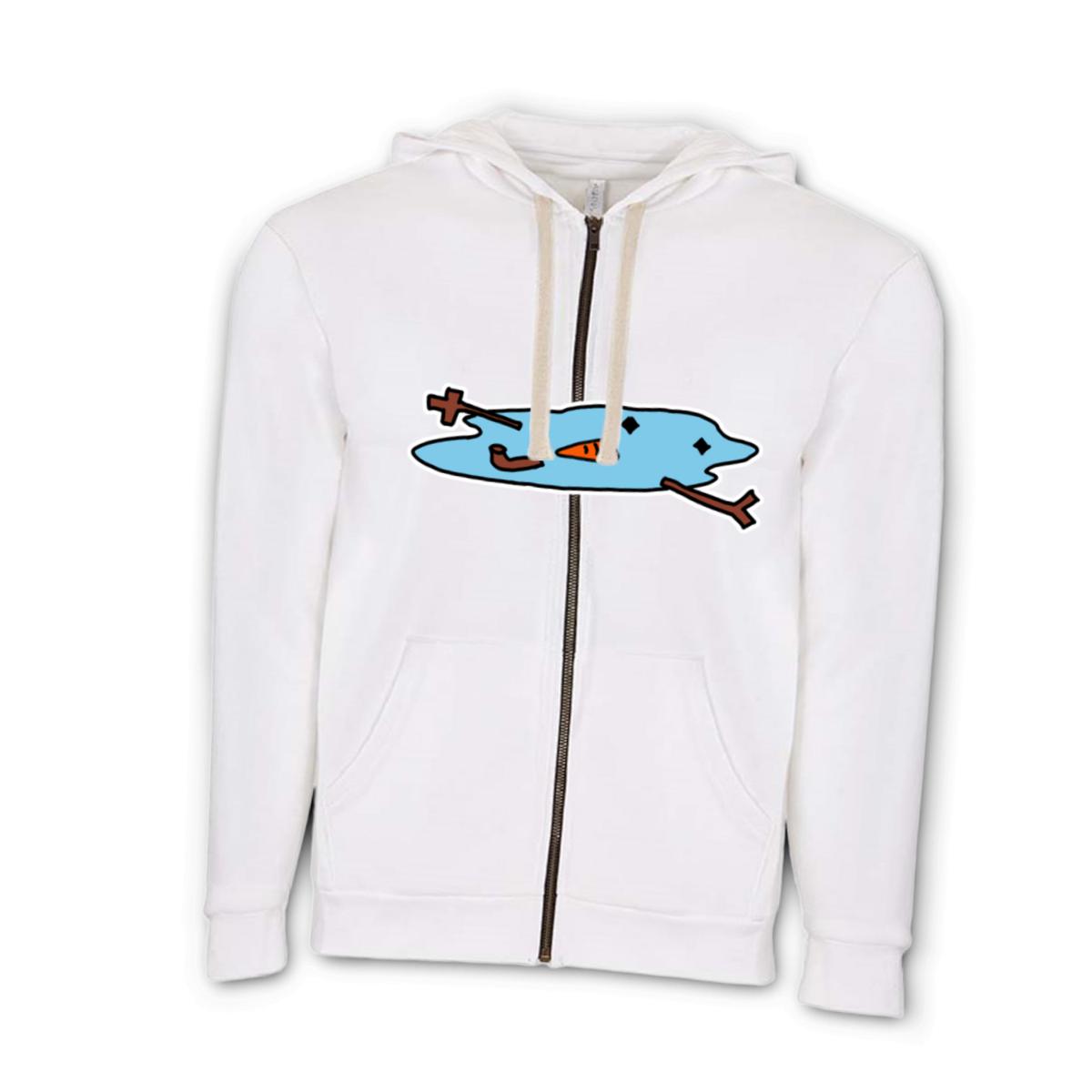 Snowman Puddle Unisex Zip Hoodie Small white