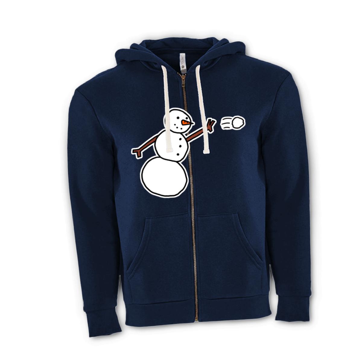 Snowman Throwing Snowball Unisex Zip Hoodie Double Extra Large midnight-navy