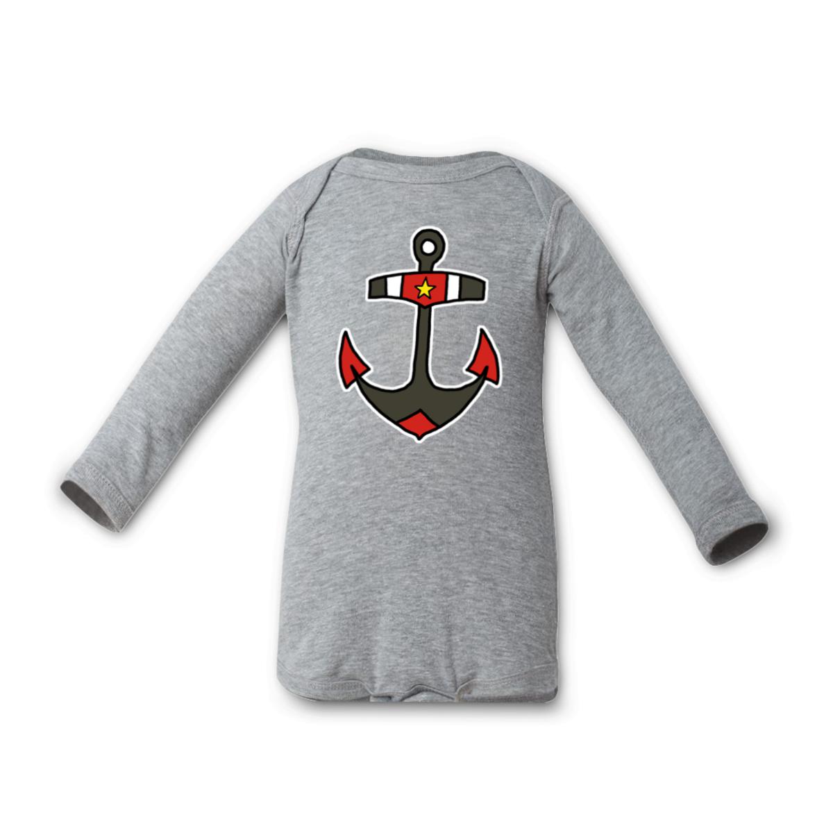American Traditional Anchor Long Sleeve Onesie 18M heather