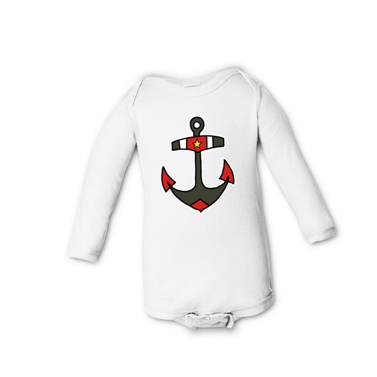 American Traditional Anchor Long Sleeve Onesie 6M white