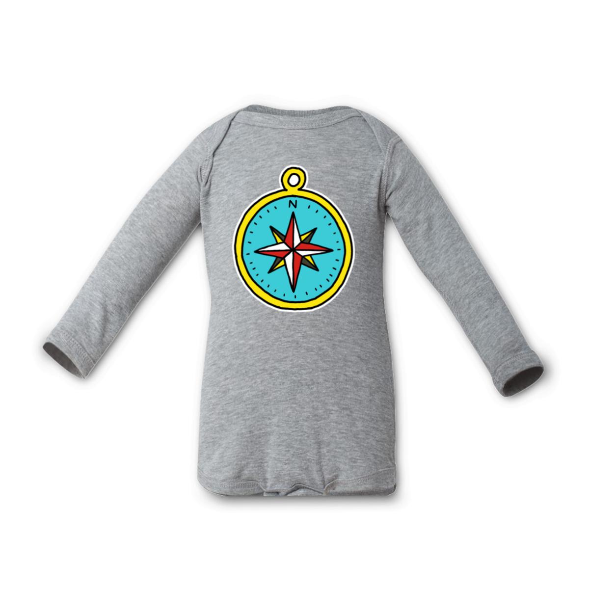 American Traditional Compass Long Sleeve Onesie 6M heather