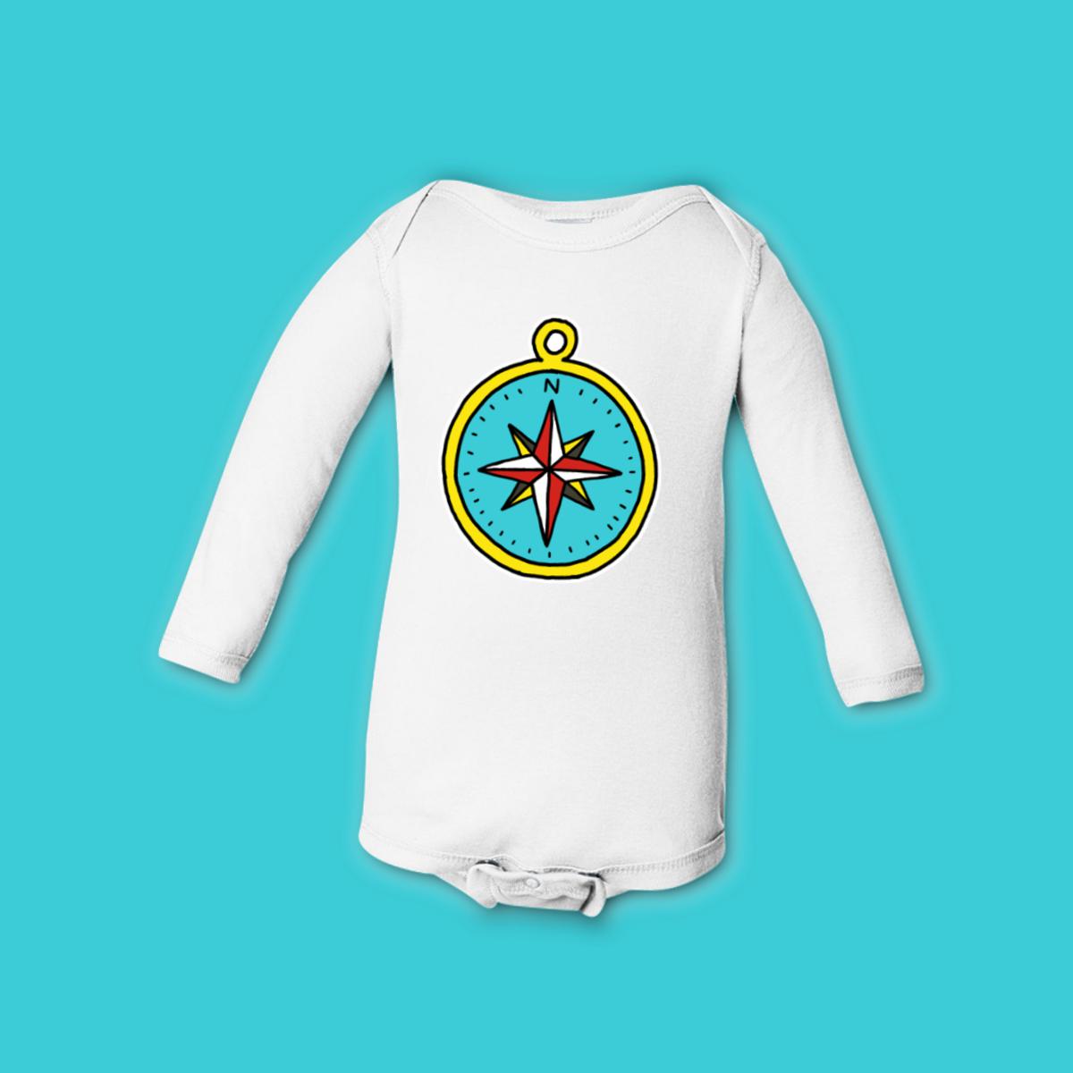 American Traditional Compass Long Sleeve Onesie