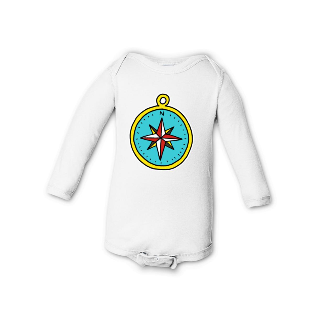 American Traditional Compass Long Sleeve Onesie 12M white