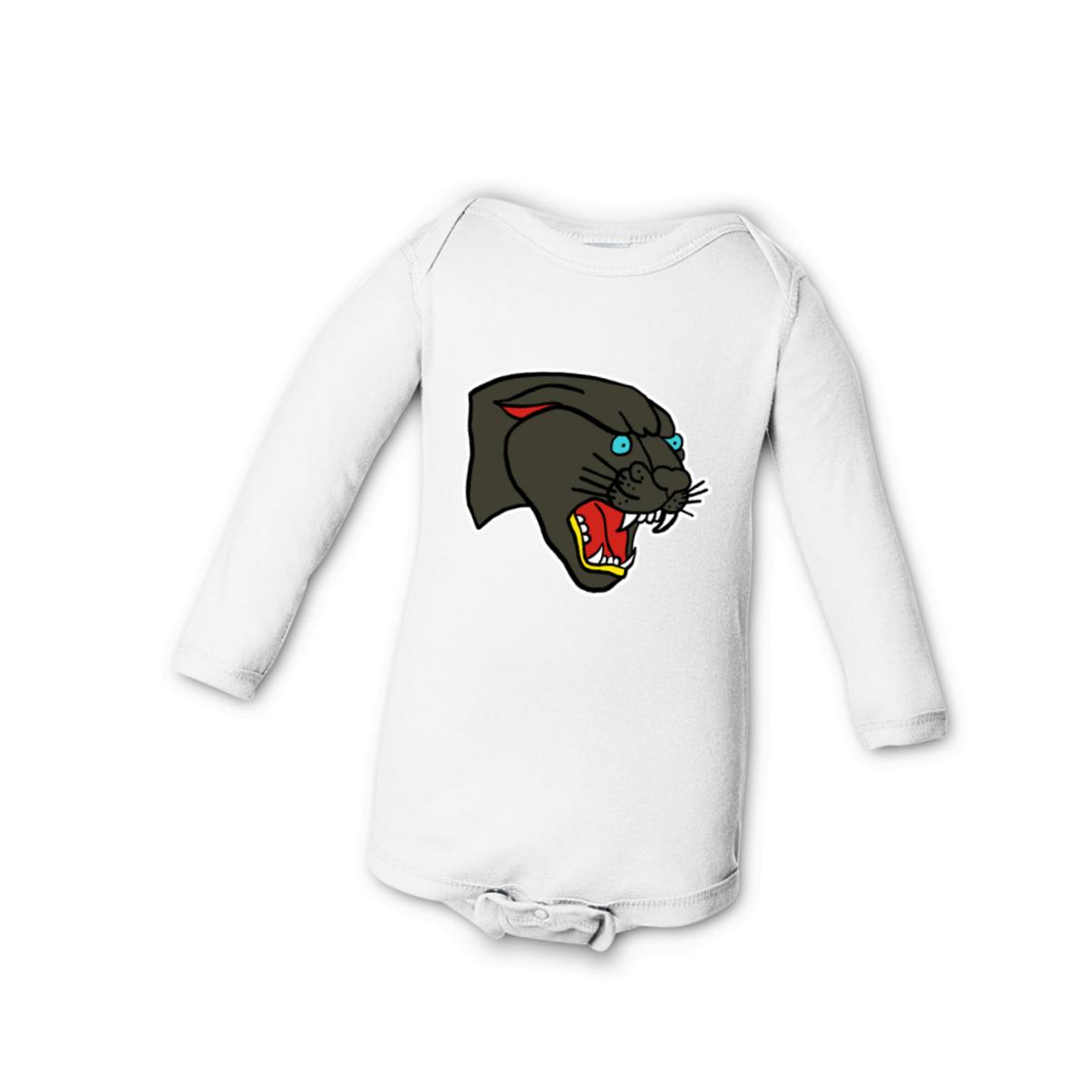 American Traditional Panther Long Sleeve Onesie 12M white