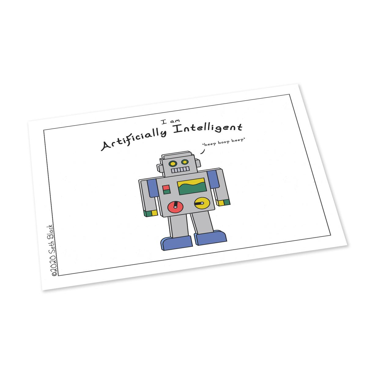 AI Bot - Artificially Intelligent Postcard 4X6 white