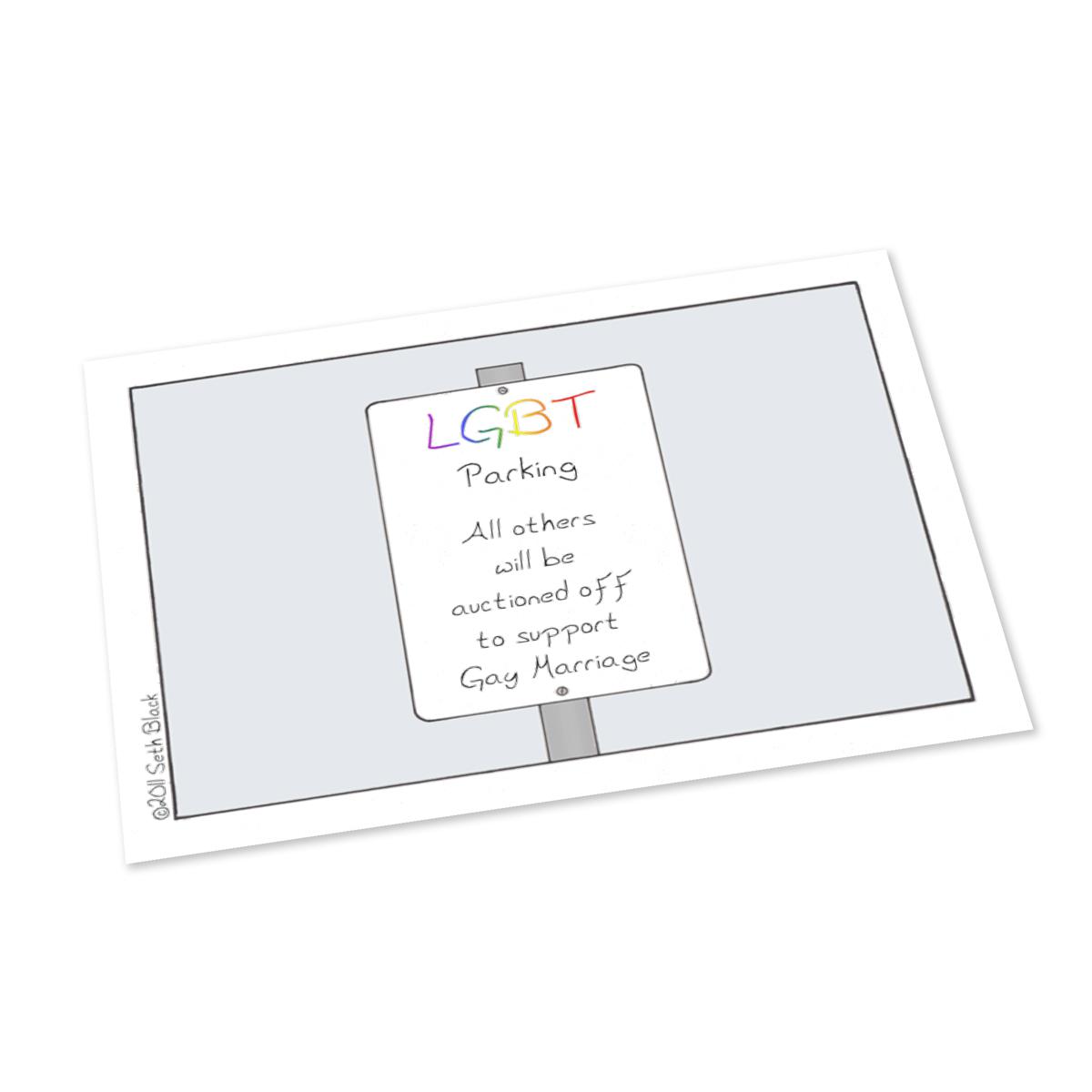 LGBT Parking Sign Postcard 4X6 white
