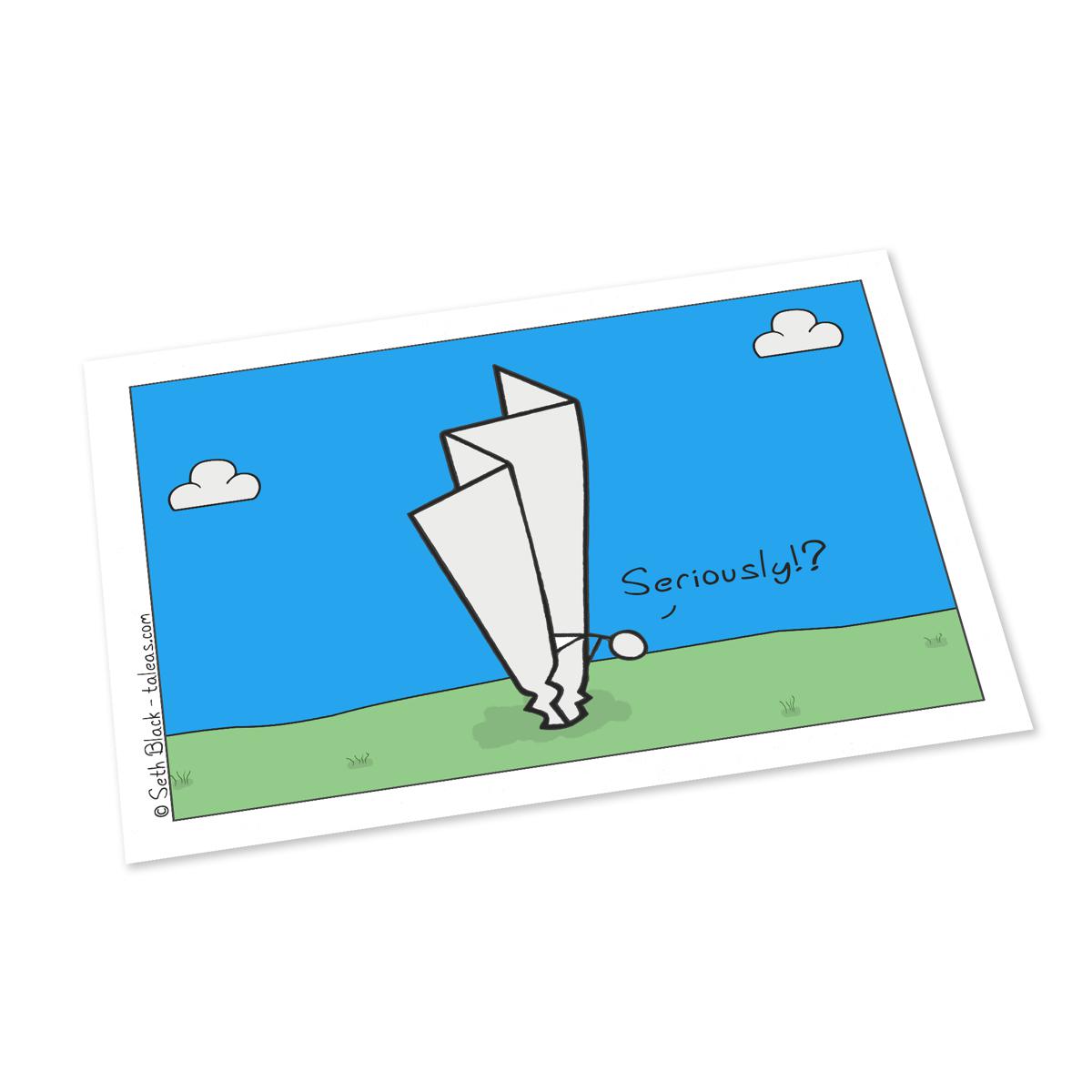 Paper Airplane Crash Postcard 4X6 white