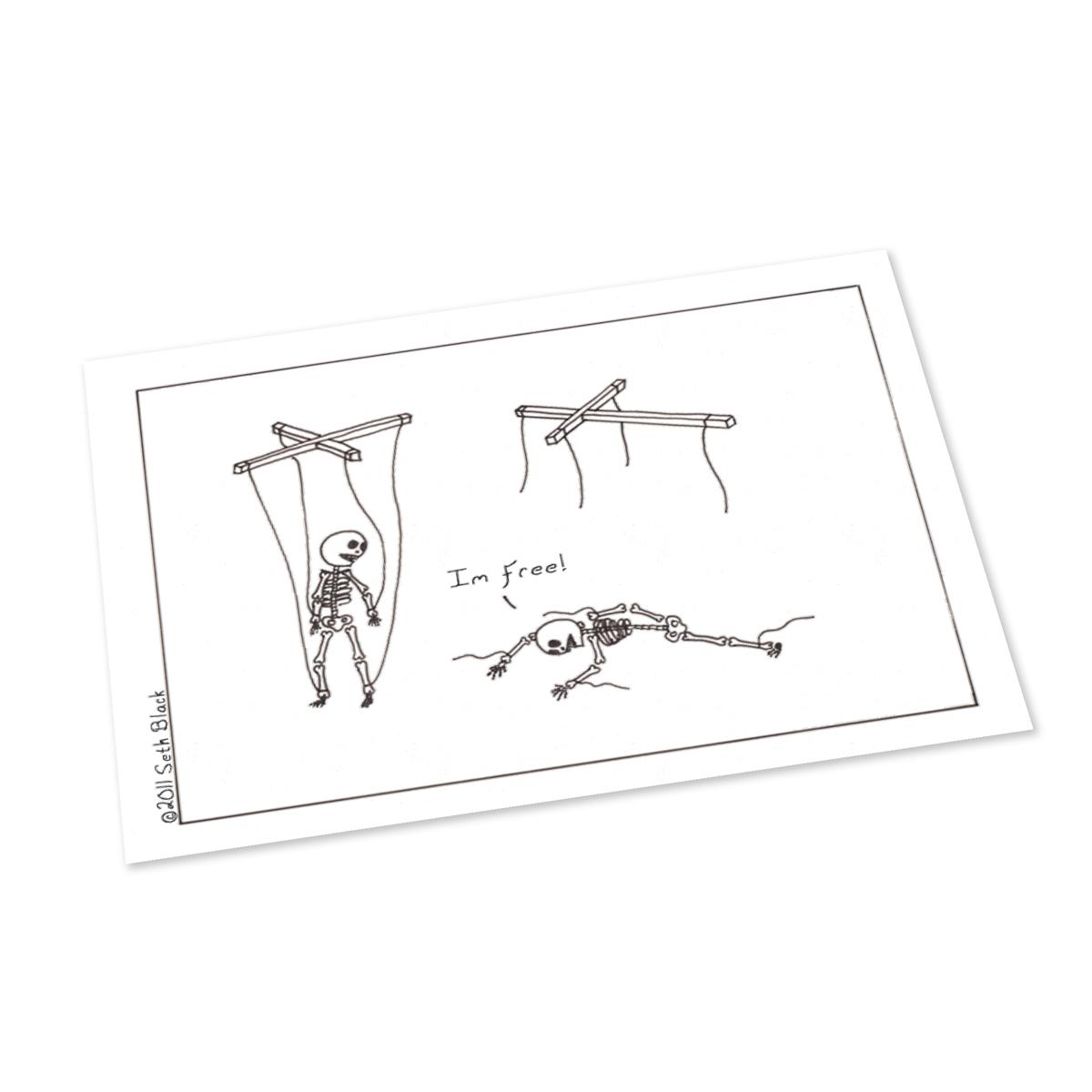Skeleton Puppet Freedom Postcard 4X6 white