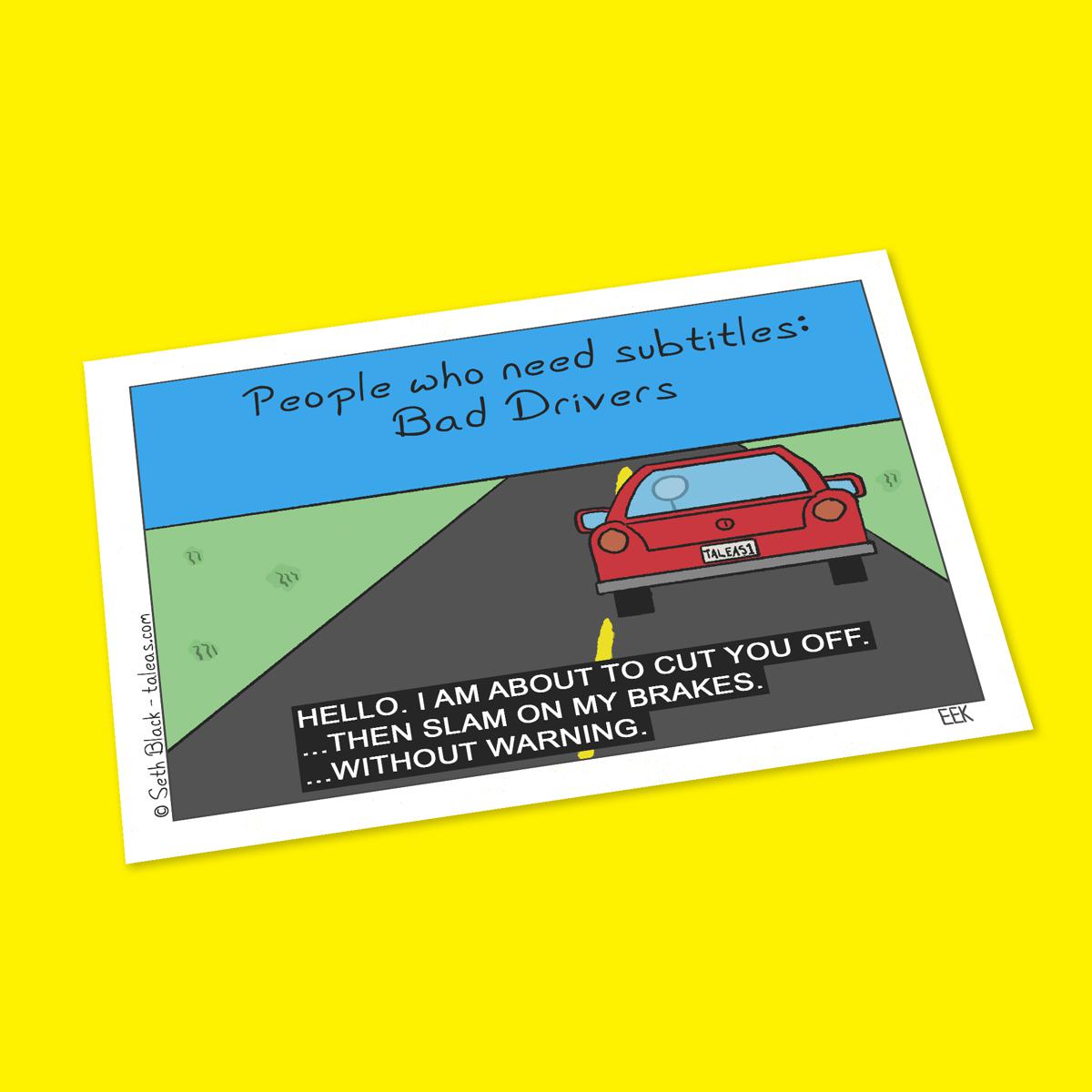 Subtitles Bad Drivers Postcard
