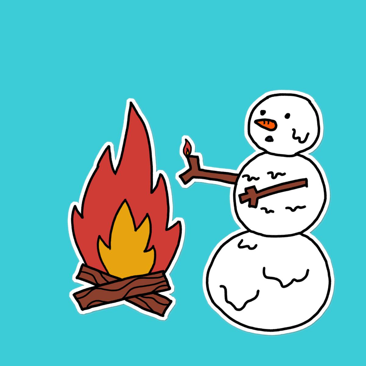 Snowman Keeping Warm Sticker