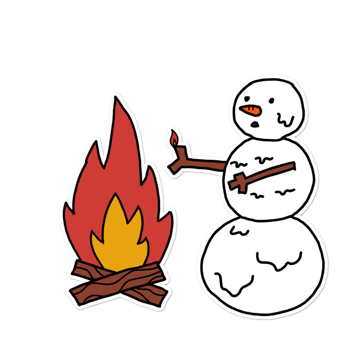 Snowman Keeping Warm Sticker 4X4 matte