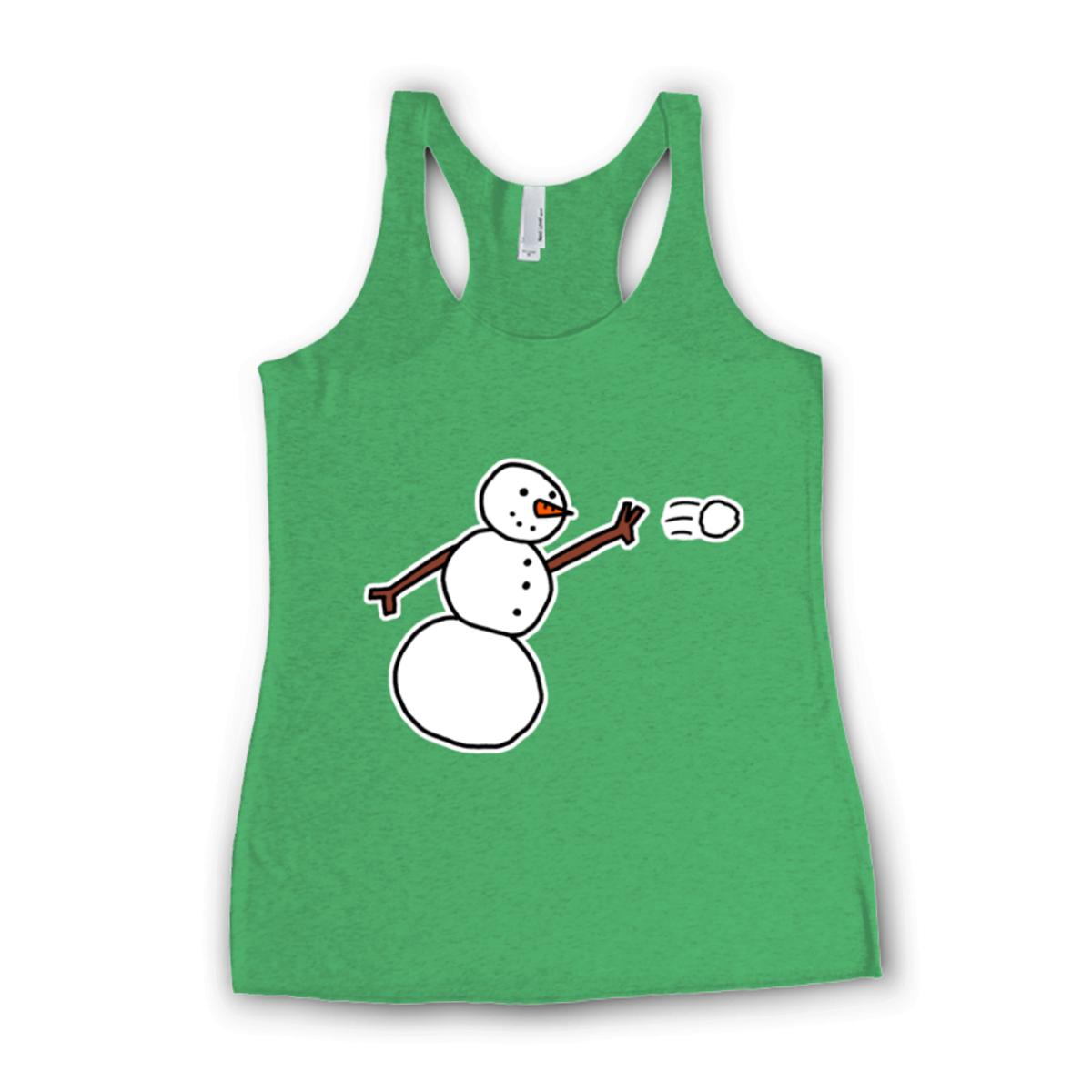 Snowman Throwing Snowball Ladies' Racerback Tank Large envy-green