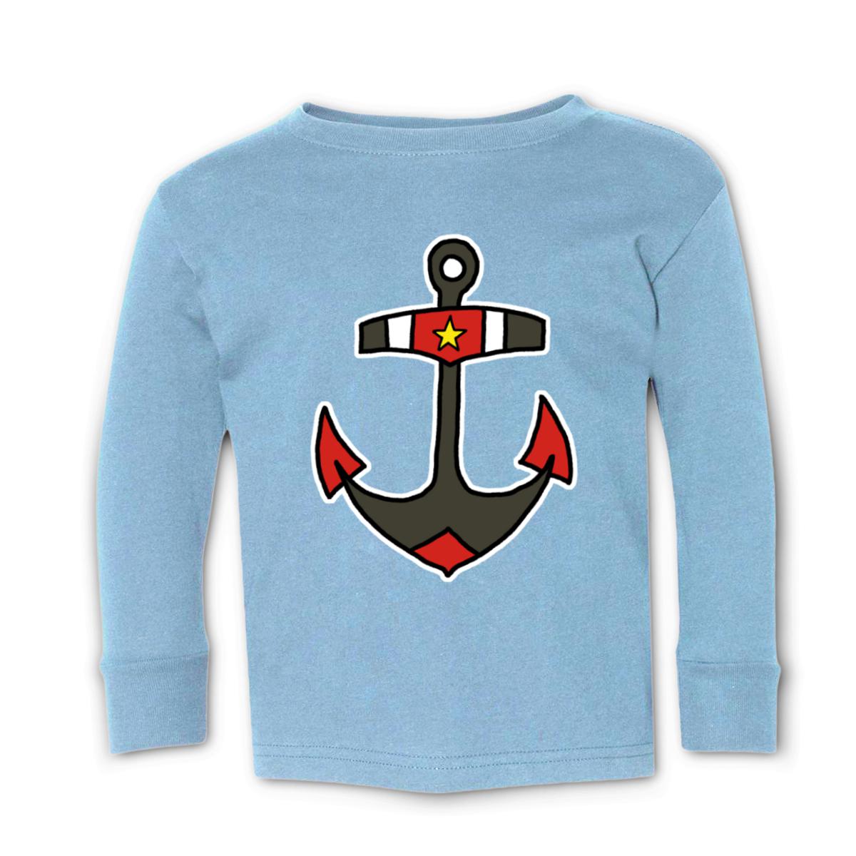American Traditional Anchor Kid's Long Sleeve Tee Small light-blue