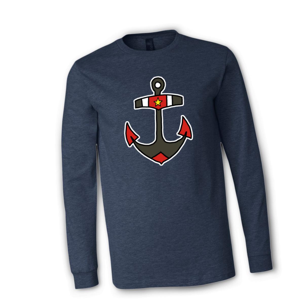 American Traditional Anchor Unisex Long Sleeve Tee Large heather-navy
