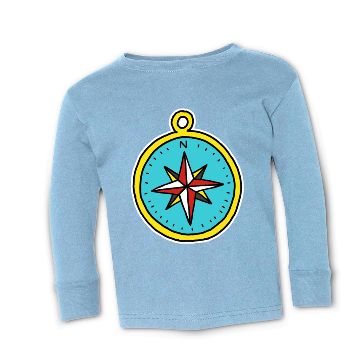 American Traditional Compass Kid's Long Sleeve Tee Small light-blue