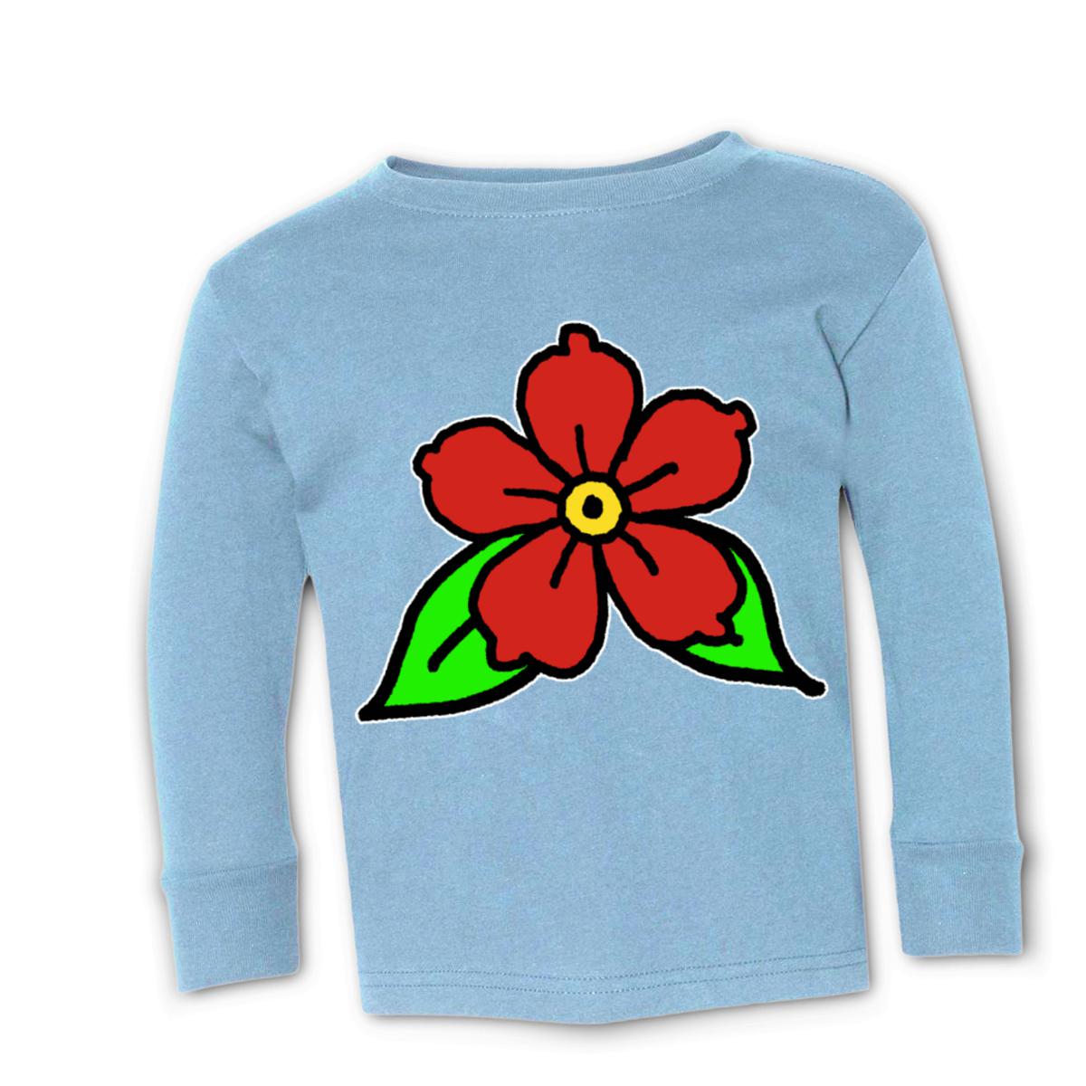 American Traditional Flower Kid's Long Sleeve Tee Small light-blue