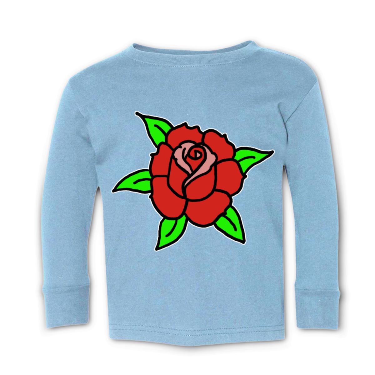 American Traditional Rose Kid's Long Sleeve Tee Small light-blue