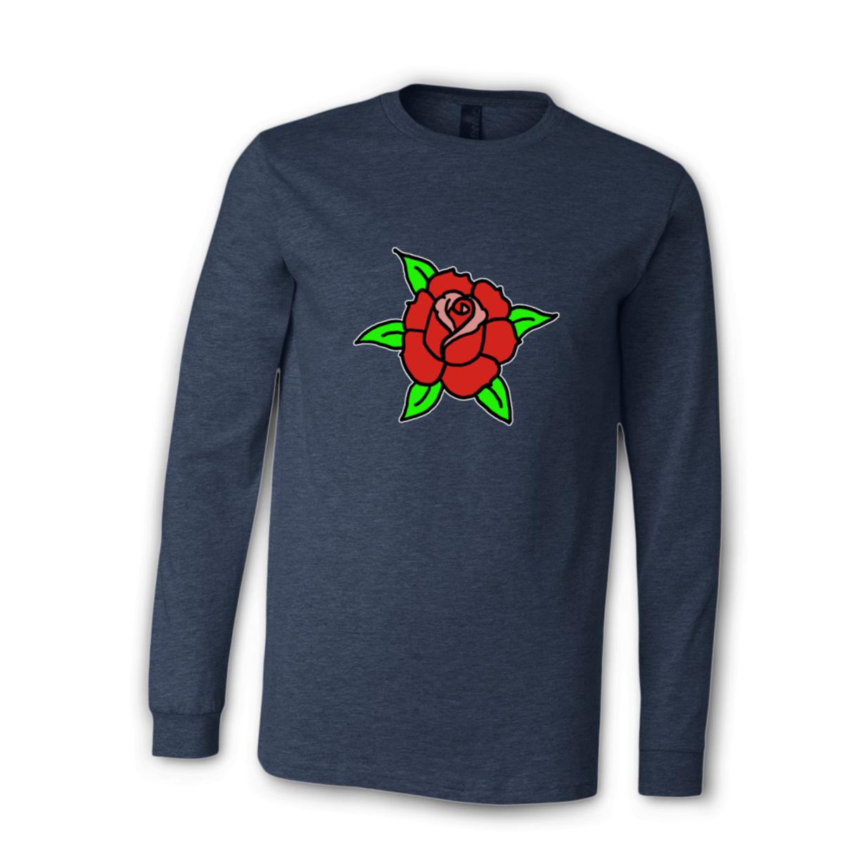 American Traditional Rose Unisex Long Sleeve Tee Large heather-navy