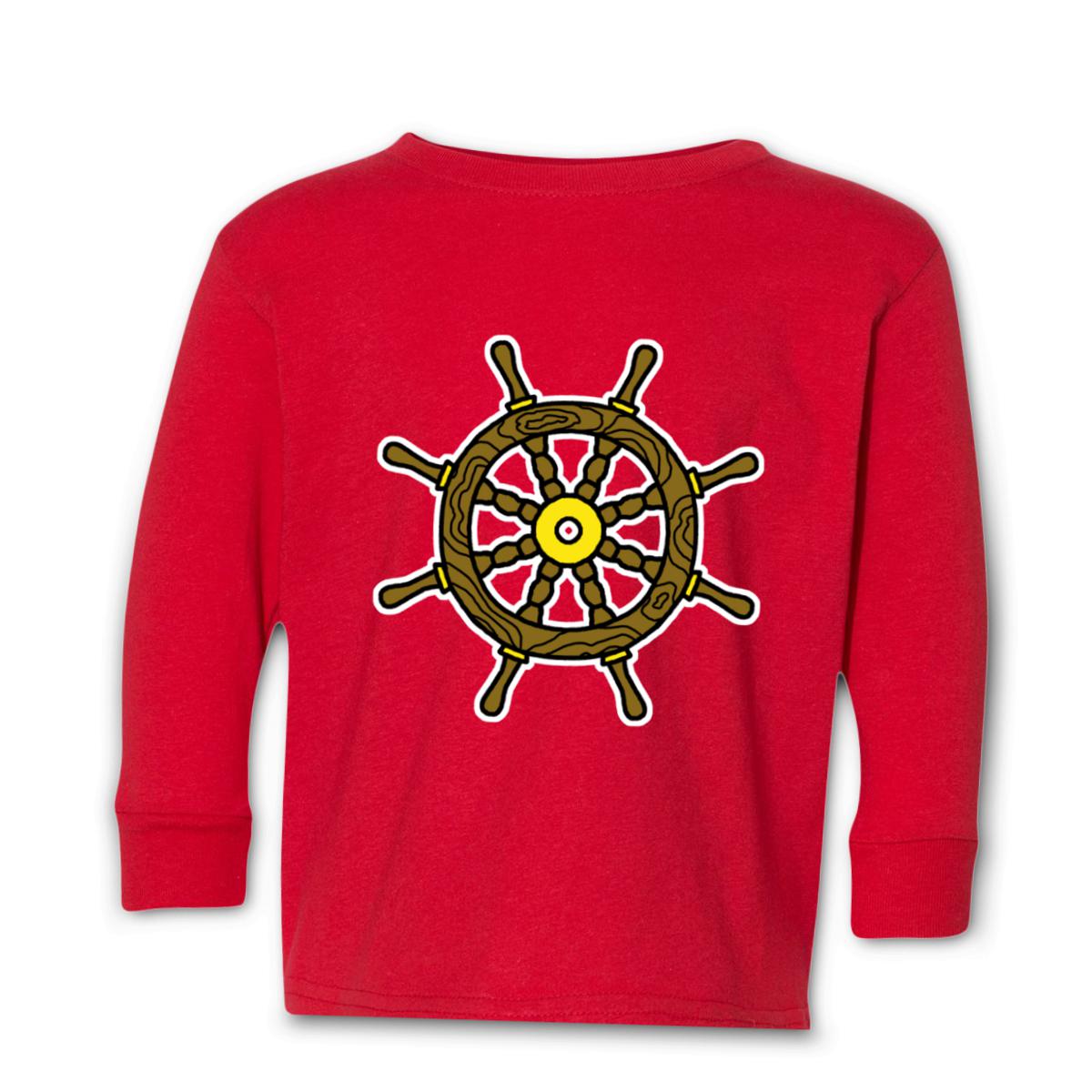 American Traditional Ship Wheel Toddler Long Sleeve Tee 2T red