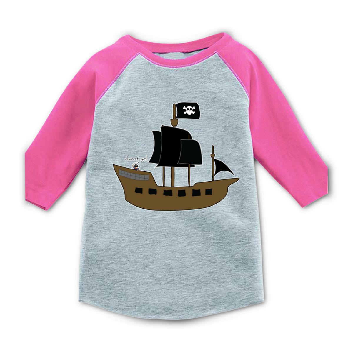 Pirate Ship Kid's Raglan Tee Medium heather-pink