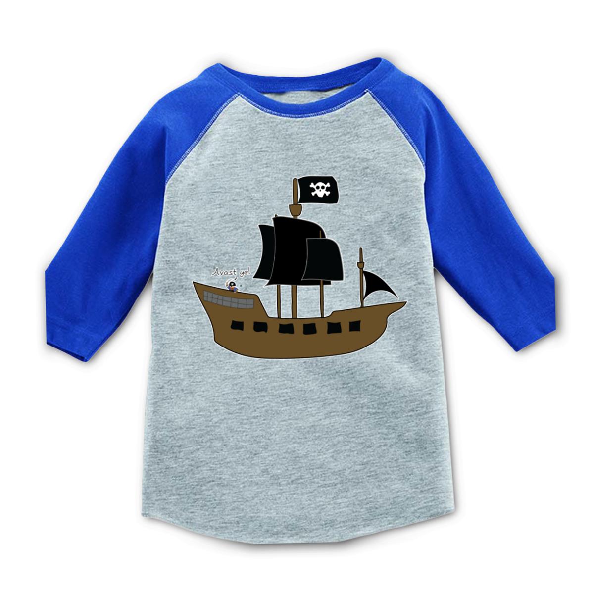 Pirate Ship Kid's Raglan Tee Small heather-royal