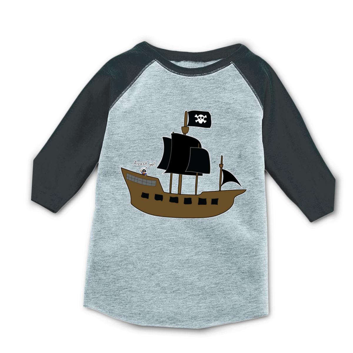 Pirate Ship Kid's Raglan Tee Large heather-smoke