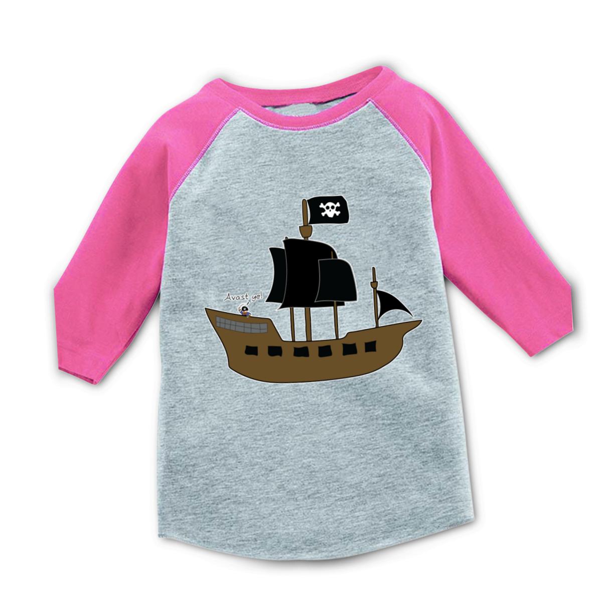 Pirate Ship Toddler Raglan Tee 56T heather-pink