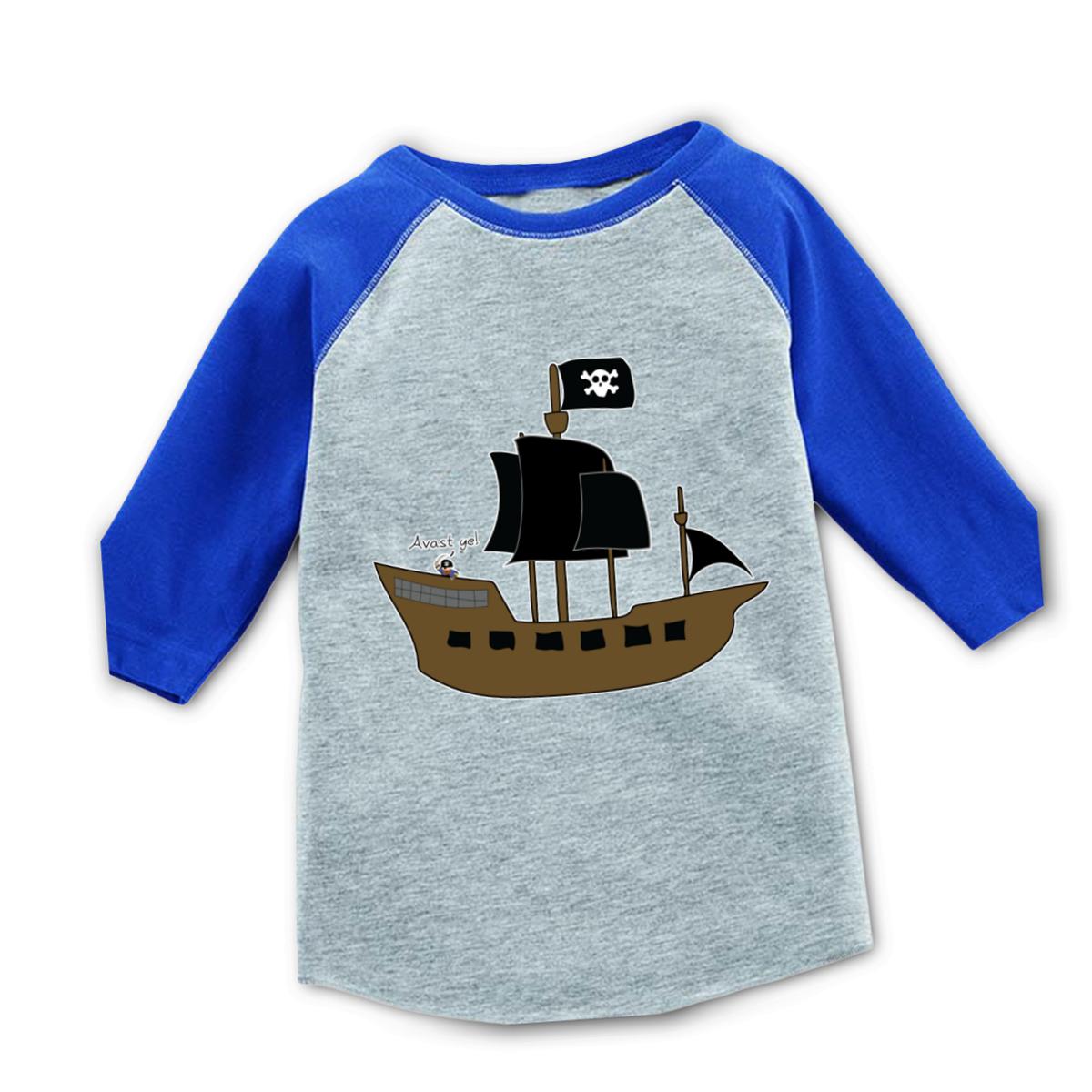 Pirate Ship Toddler Raglan Tee 2T heather-royal