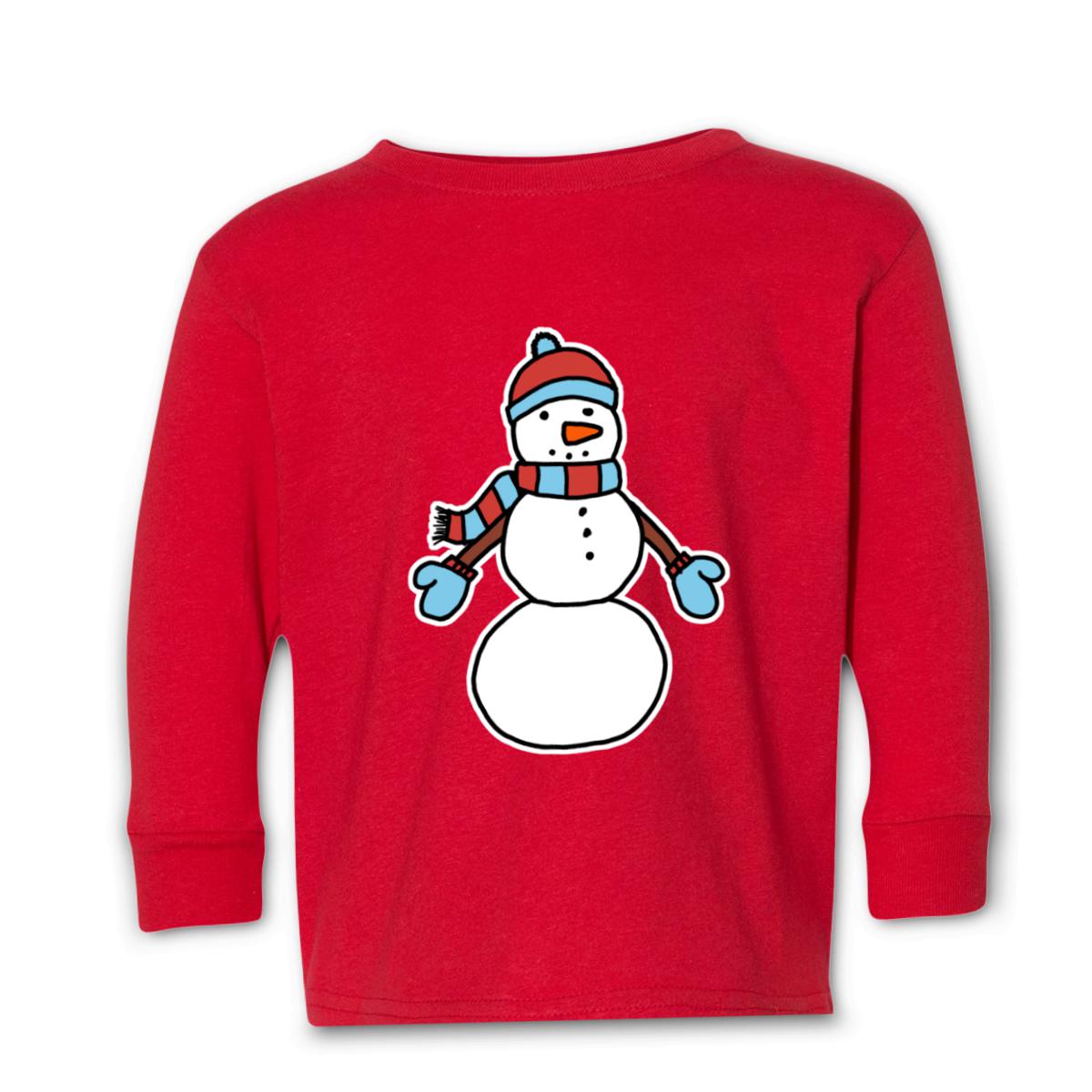 Snowman Bundled Up Kid's Long Sleeve Tee Small red