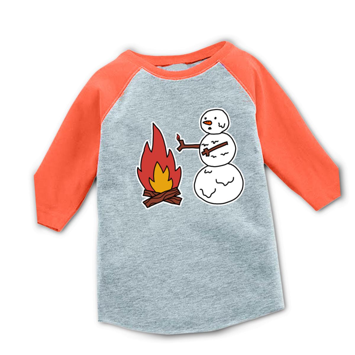 Snowman Keeping Warm Kid's Raglan Tee Small heather-orange