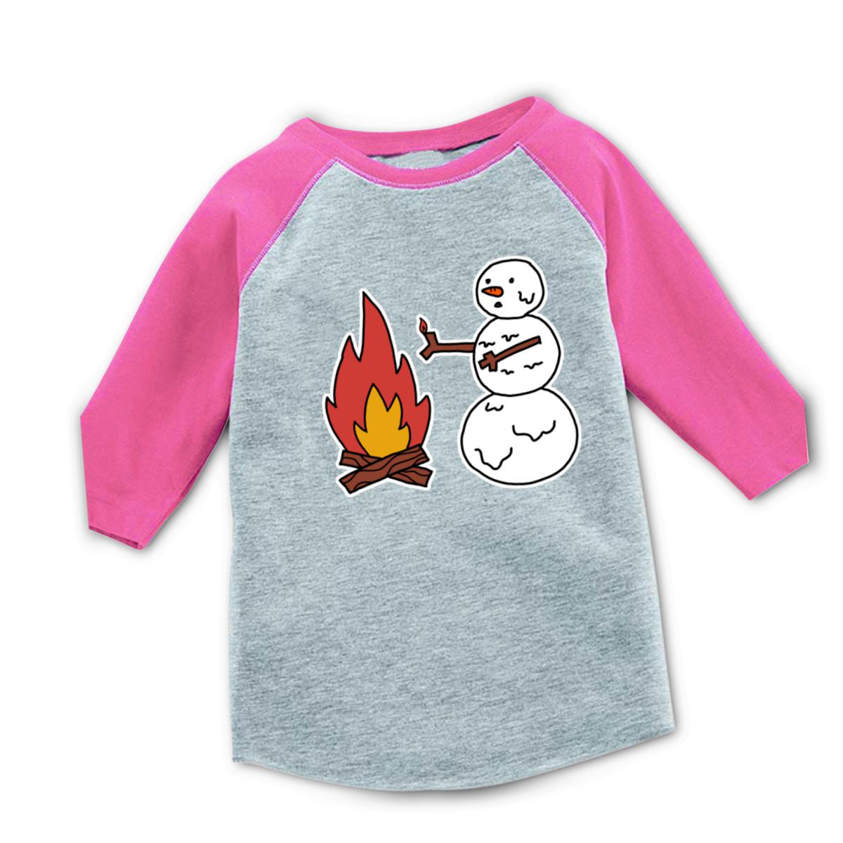 Snowman Keeping Warm Kid's Raglan Tee Small heather-pink