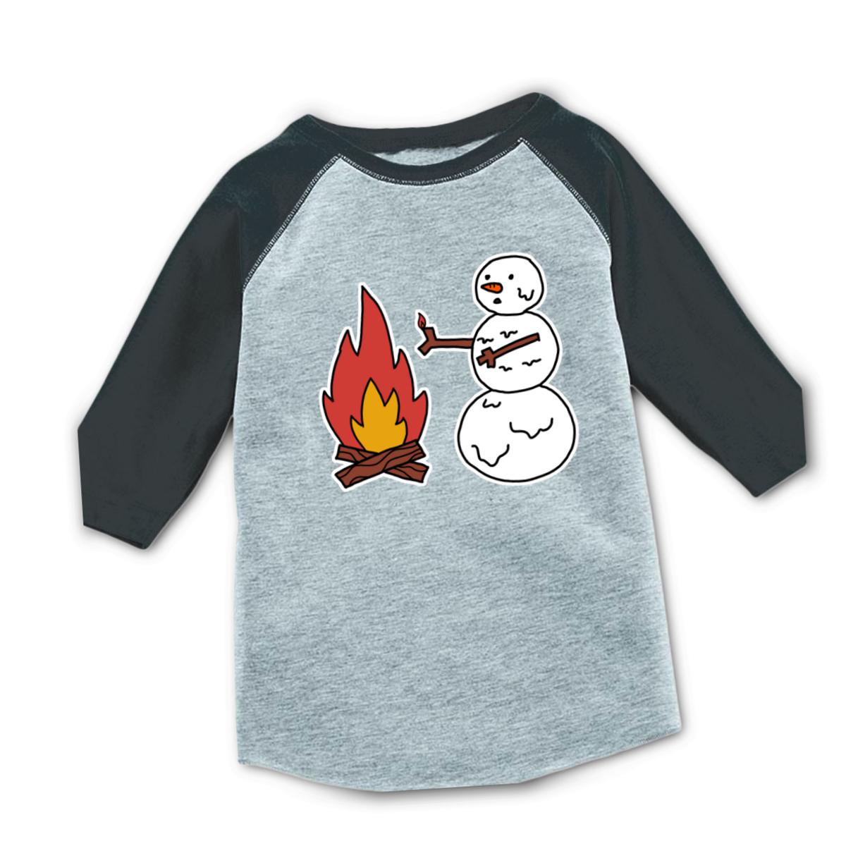 Snowman Keeping Warm Kid's Raglan Tee Small heather-smoke