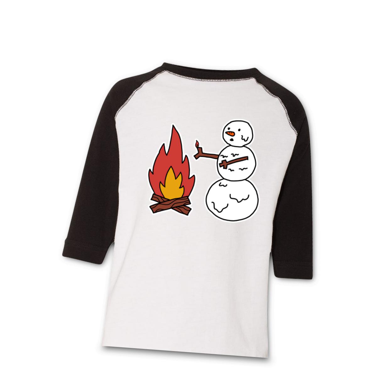 Snowman Keeping Warm Kid's Raglan Tee Medium white-black