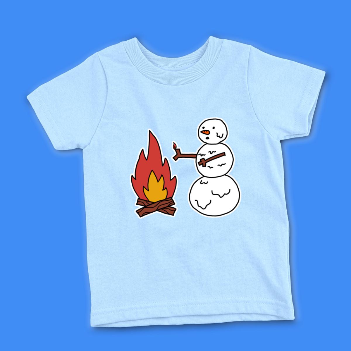 Snowman Keeping Warm Kid's Tee