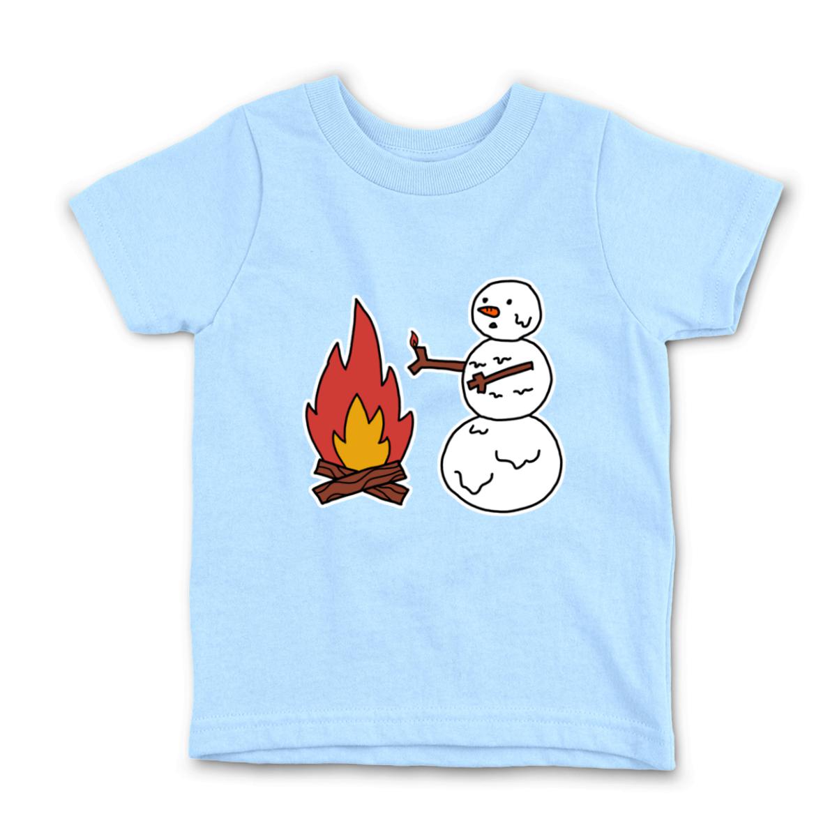 Snowman Keeping Warm Kid's Tee Large light-blue