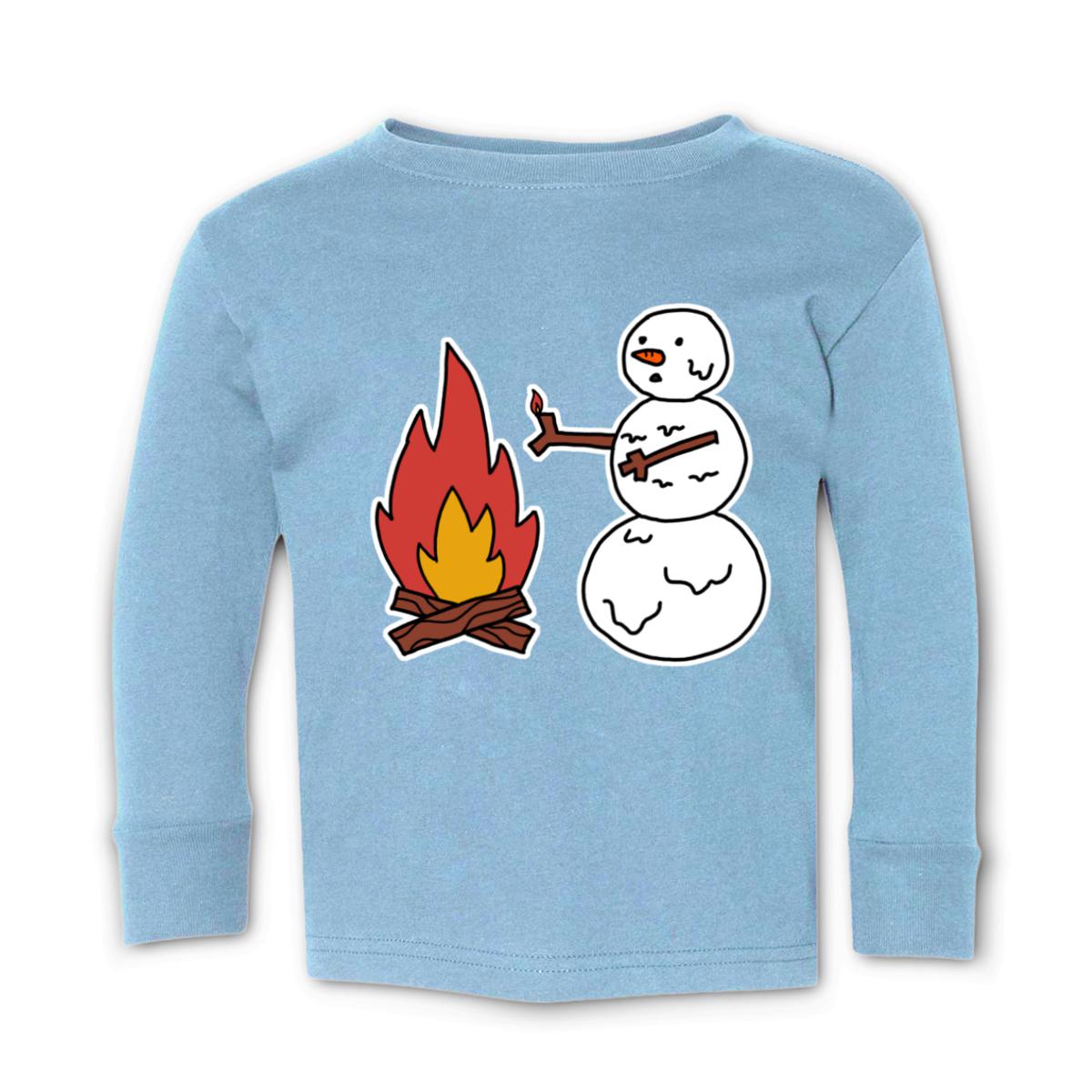 Snowman Keeping Warm Toddler Long Sleeve Tee 2T light-blue