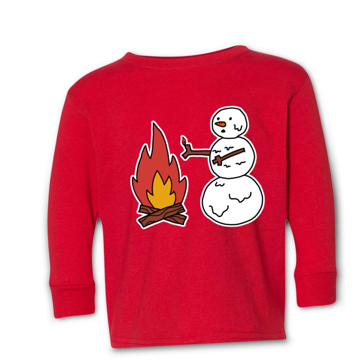 Snowman Keeping Warm Toddler Long Sleeve Tee 4T red