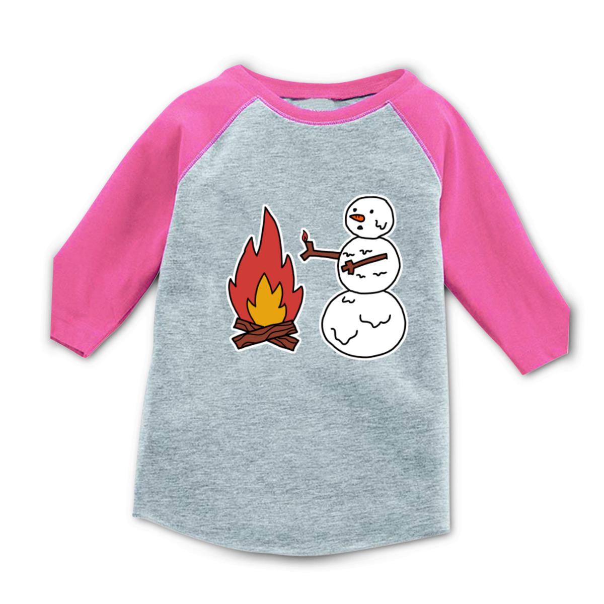 Snowman Keeping Warm Toddler Raglan Tee 2T heather-pink