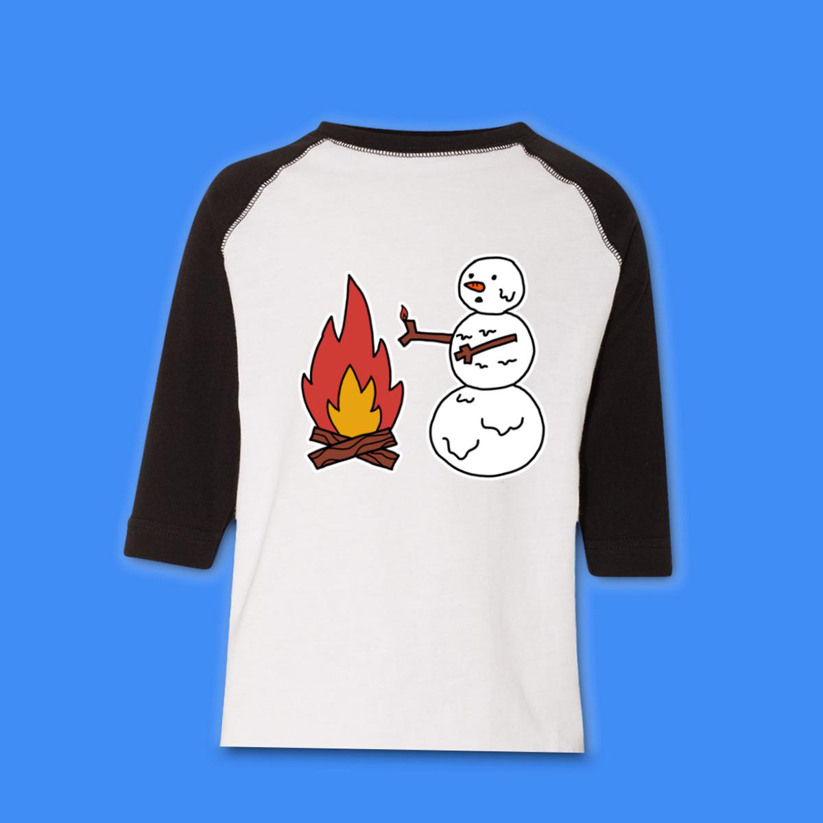 Snowman Keeping Warm Toddler Raglan Tee