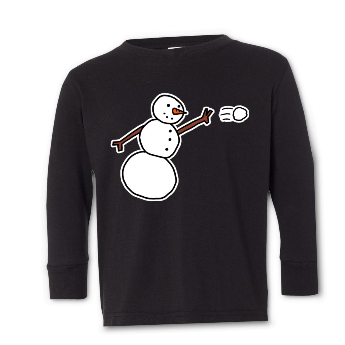 Snowman Throwing Snowball Kid's Long Sleeve Tee Medium black