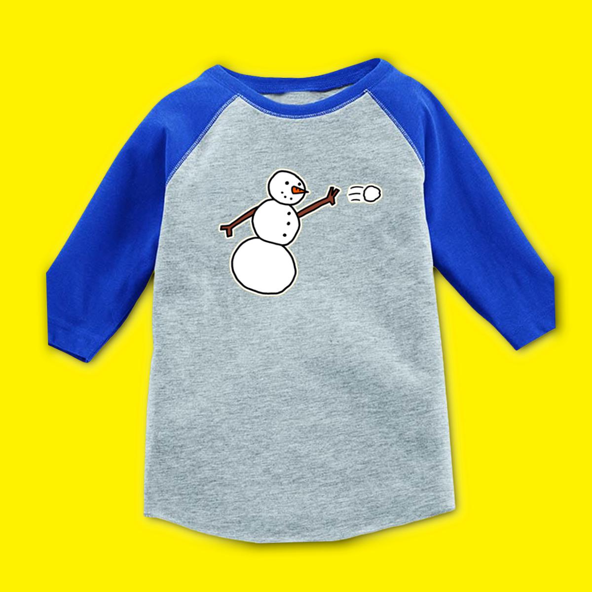 Snowman Throwing Snowball Kid's Raglan Tee