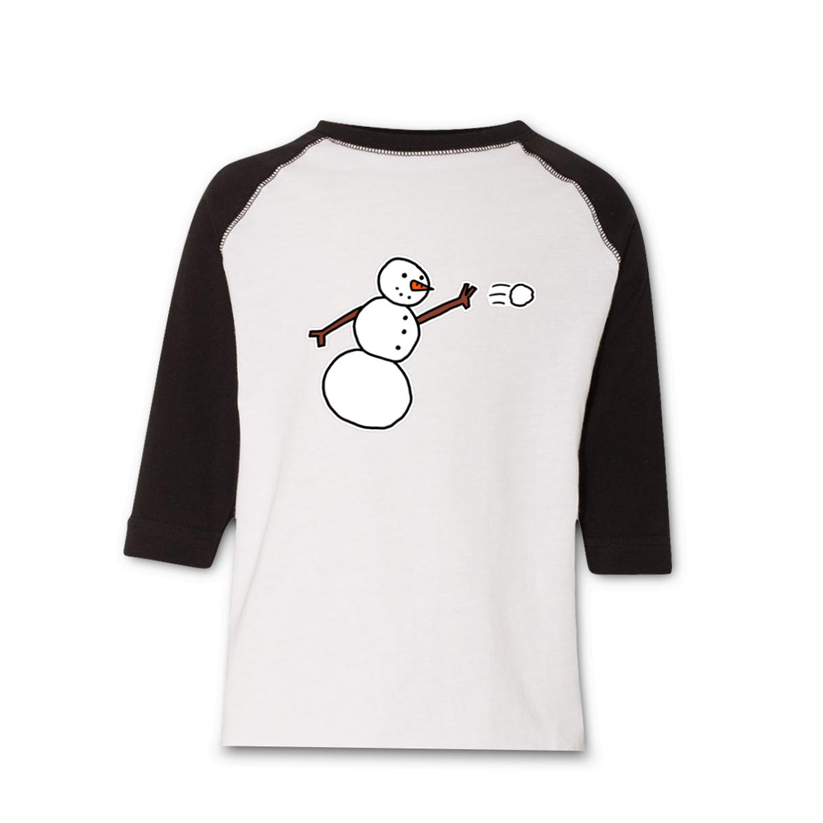 Snowman Throwing Snowball Kid's Raglan Tee Large white-black