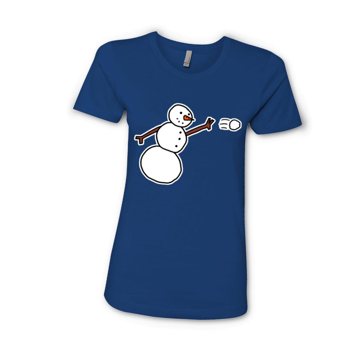 Snowman Throwing Snowball Ladies' Boyfriend Tee Medium royal-blue