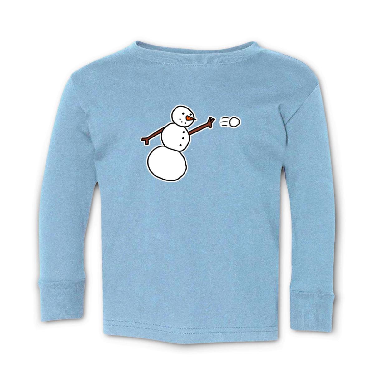 Snowman Throwing Snowball Toddler Long Sleeve Tee 2T light-blue