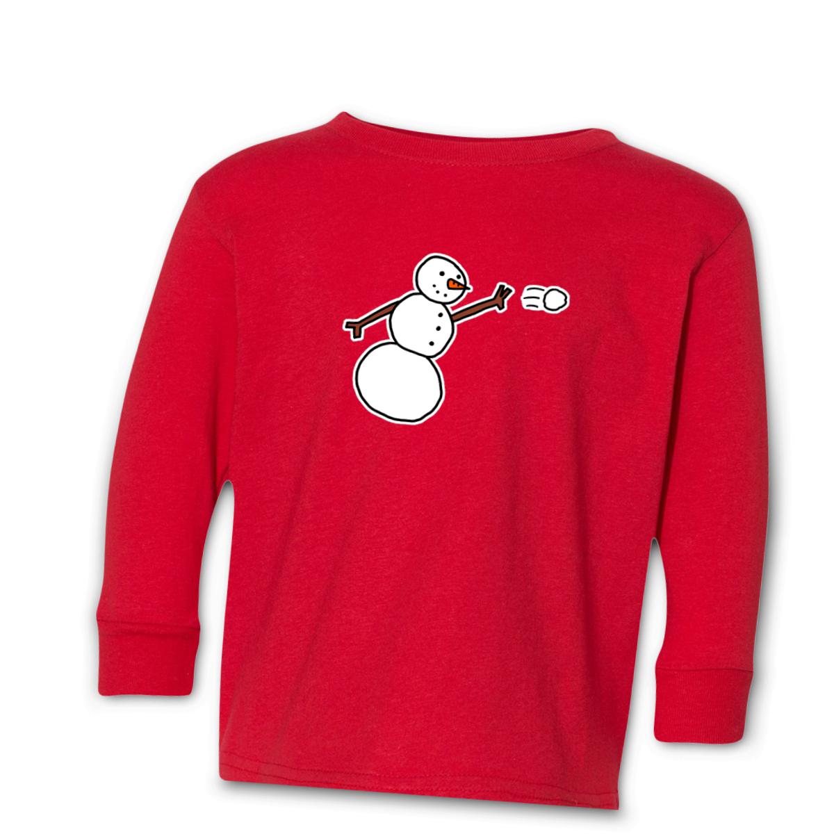 Snowman Throwing Snowball Toddler Long Sleeve Tee 56T red